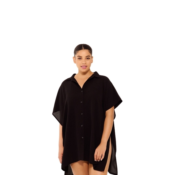 Plus Size Freshwster Stylish Black Button-Up Swim Cover-Up Size 1X - Picture 1 of 9